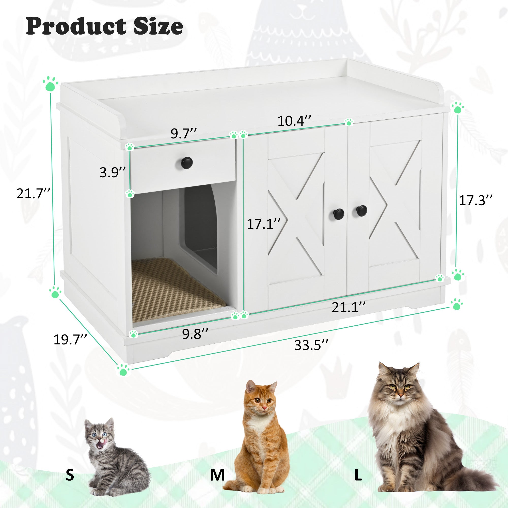Cat Litter Box Enclosure, Litter Box Furniture Hidden with Cat Litter